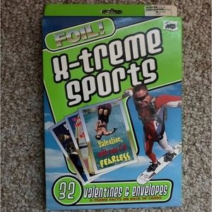 Valentine Cards X-treme Sports With Envelopes 32 Foil Facts On Back Vintage 2002